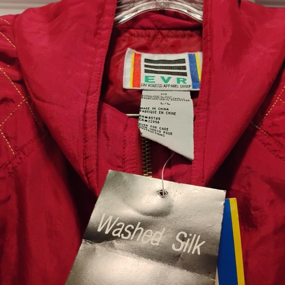 NWT Vintage EVR 80s 90s 100% Silk Windbreaker SweatSuit Red Quilted Studded Sz L - Picture 3 of 14